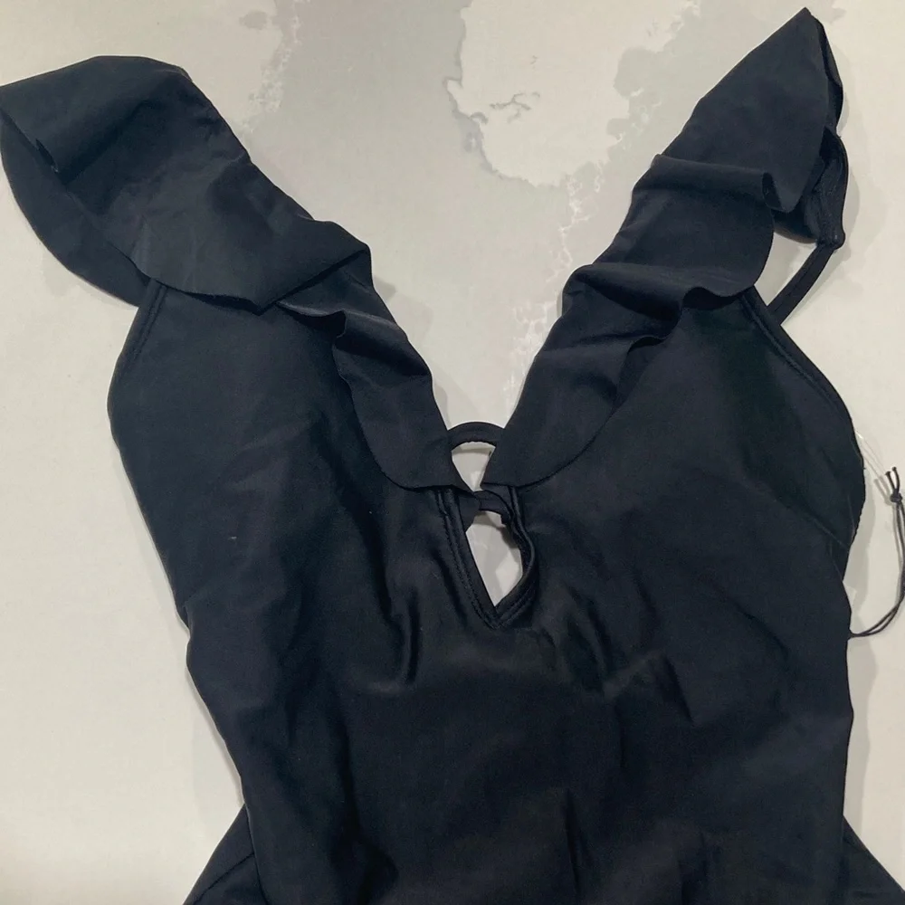 Black Ruffled One-Piece Swimsuit - Picture 3 of 6